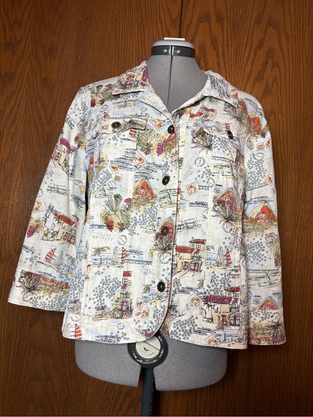 Christopher & Banks Light Cream Coastal Print Cotton travel Jacket - P/L